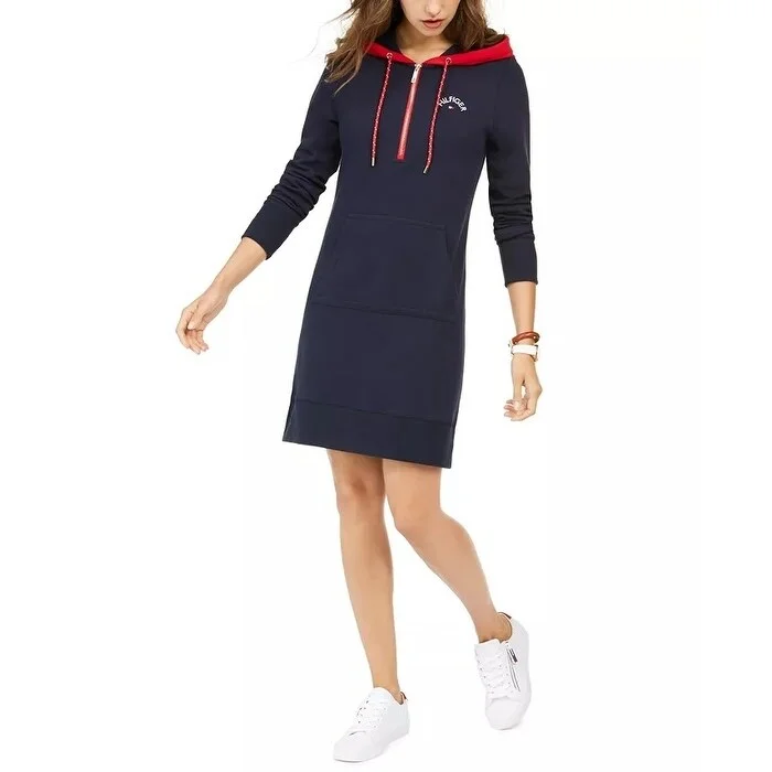 Tommy Hilfiger Women's Zip-Front Hoodie Dress Navy Size Large