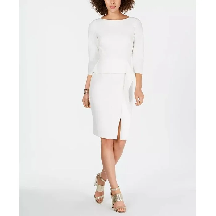 Vince Camuto Women's Angled Ruffle Sheath Dress Ivory White Size 8