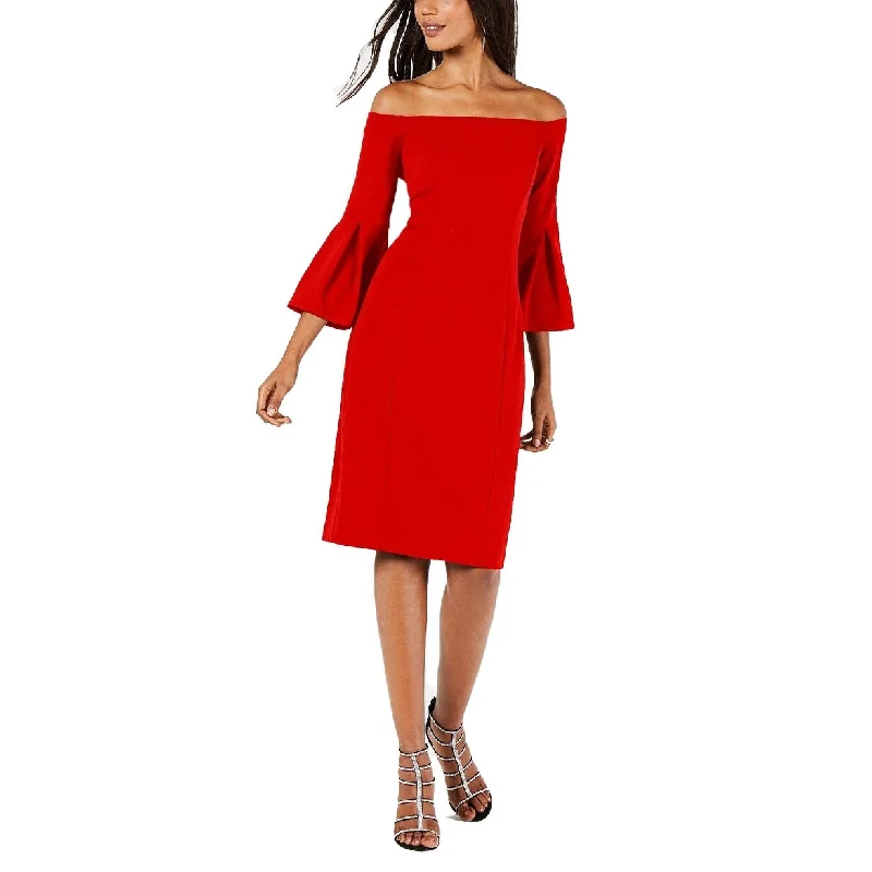 Vince Camuto Women's Off-The-Shoulder Bell-Sleeve Dress Red Size 16