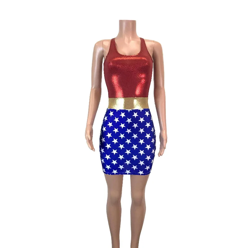 Wonder Woman Bodycon Dress Costume- Clubwear, Rave Wear