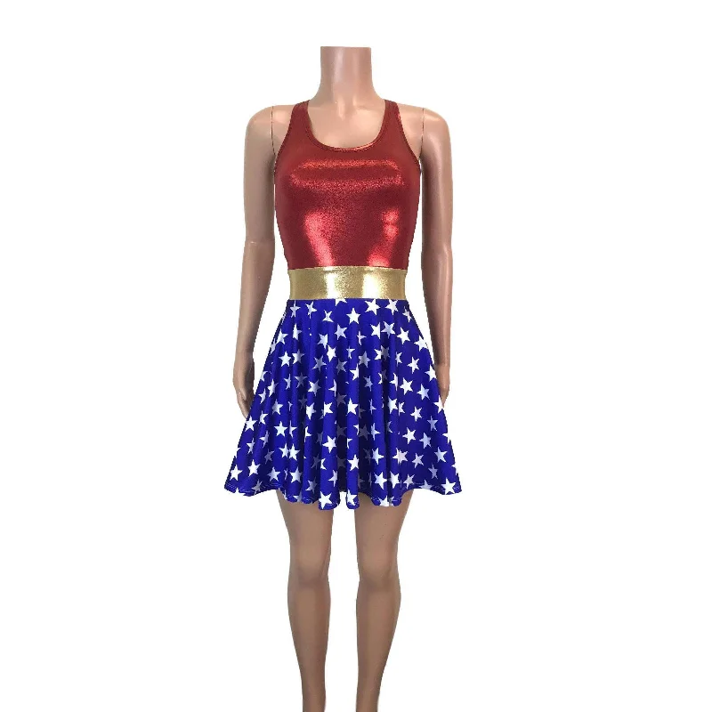 Wonder Woman Skater Dress Costume- Clubwear, Rave Wear, Mini Circle Skirt