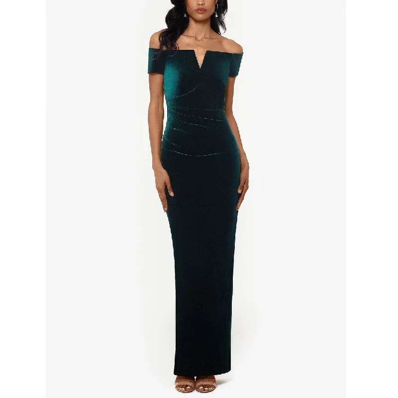 X By Xscape Women's Velvet Off The Shoulder Gown Dark Green Size 6