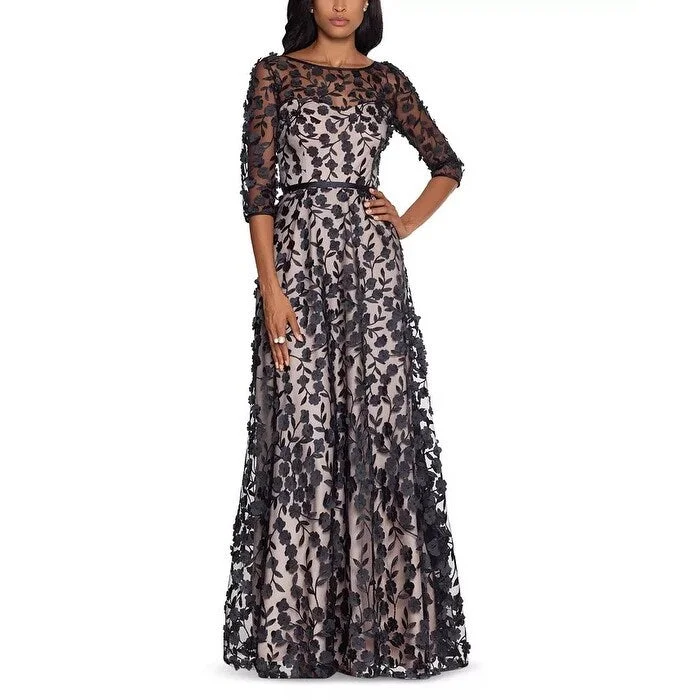 Xscape Women's Floral Applique Gown Black Size 10