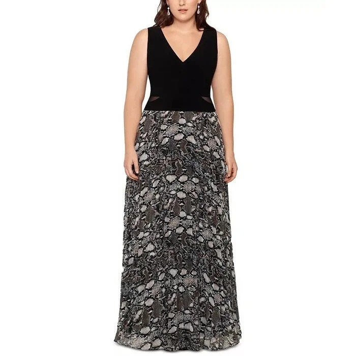 Xscape Women's Plus Size Snake-Print Gown Beige Size 20W