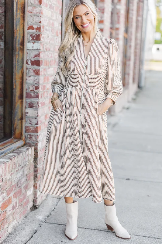 How You Love Brown Striped Midi Dress Gym