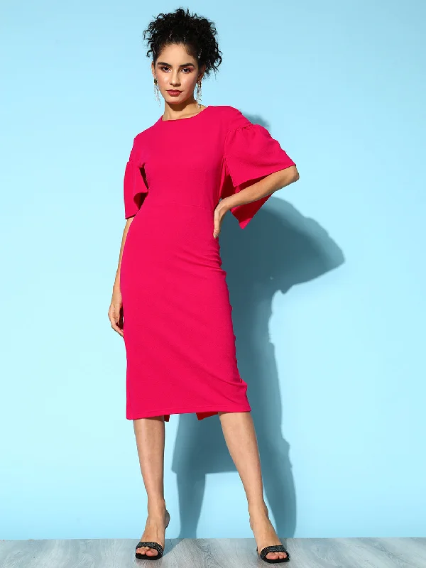 Women Fuchsia Frill Cape Bodycon Dress Laid - back Women's Style