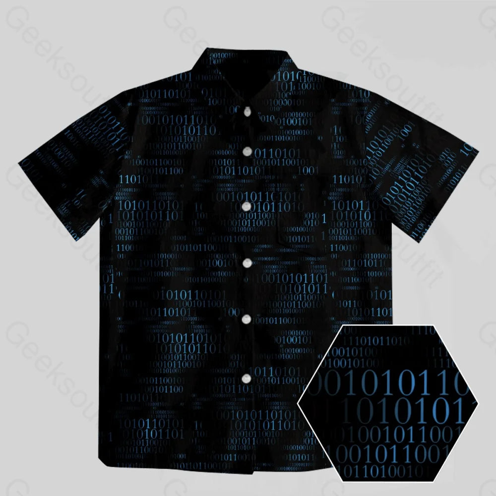 Binary Computer 1s and 0s Black Button Up Pocket Shirt