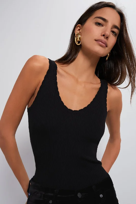 Black Scalloped Rib Heidi Knit Tank