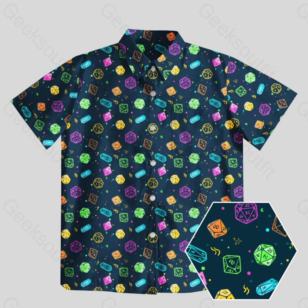 Colorful DND Dice RPG Button Up Pocket Shirt