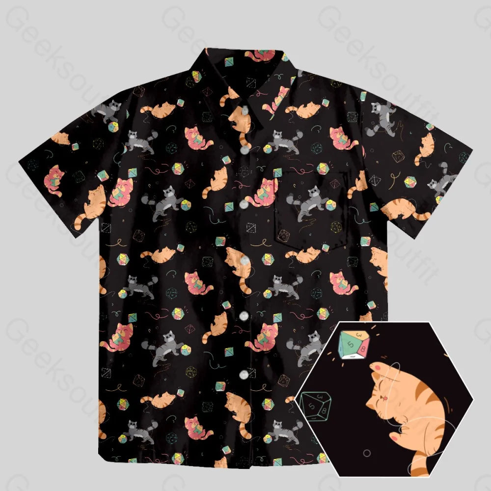 DND Dice Cat Button Up Pocket Shirt