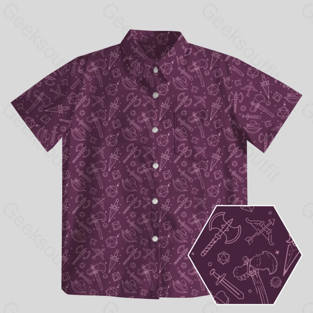 DND Medieval Weapons Button Up Pocket Shirt