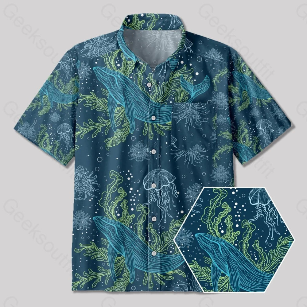 Fantastic Marine Life Button Up Pocket Shirt