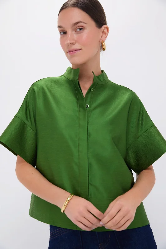 Green Dupioni Trapunto Stitch Sofia Shirt