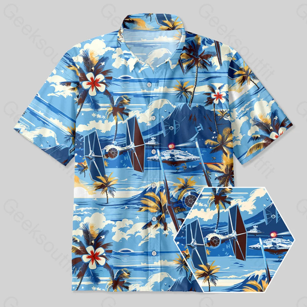 Hawaii Beach TIE Fighter Button Up Pocket Shirt