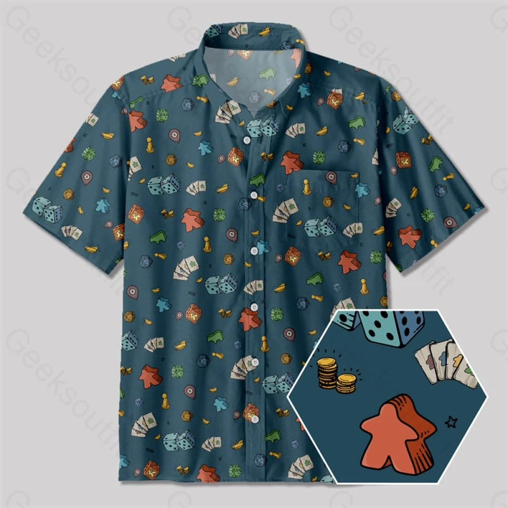 Meeple Board Game Button Up Pocket Shirt