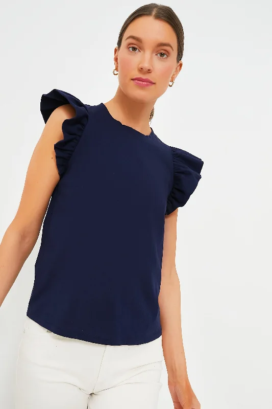 Navy Kaia Flutter Sleeve Tee