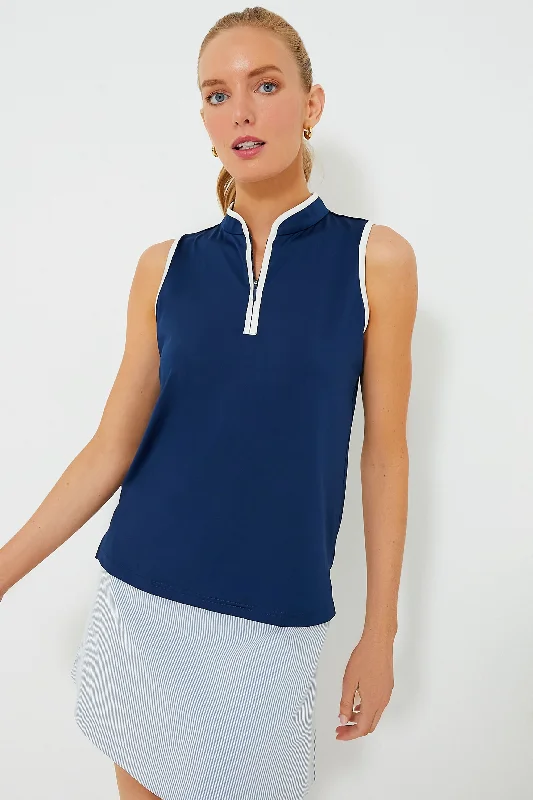 Navy Sleeveless Connors Mock Neck