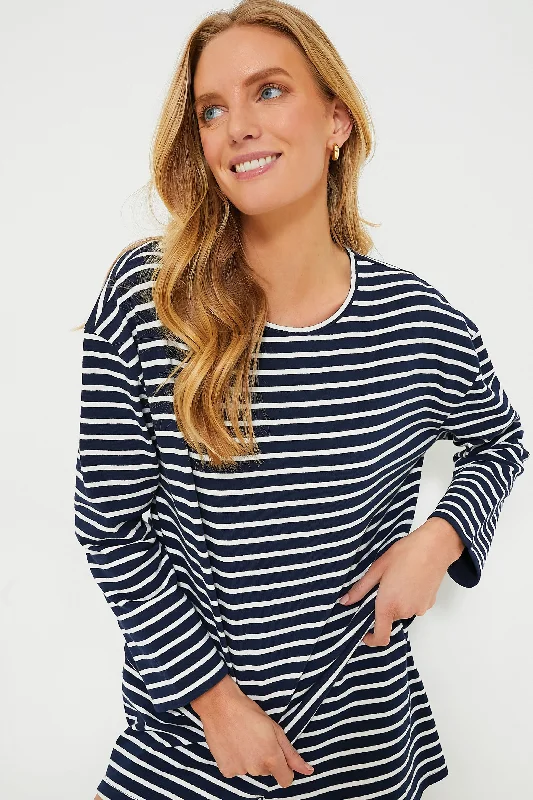 Navy Stripe Structured Knit Odelle Top