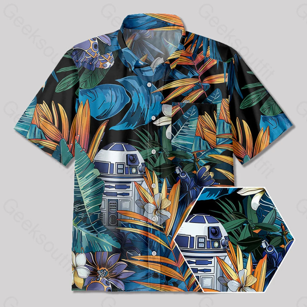 R2-D2 Hawaiian Leaves Button Up Pocket Shirt