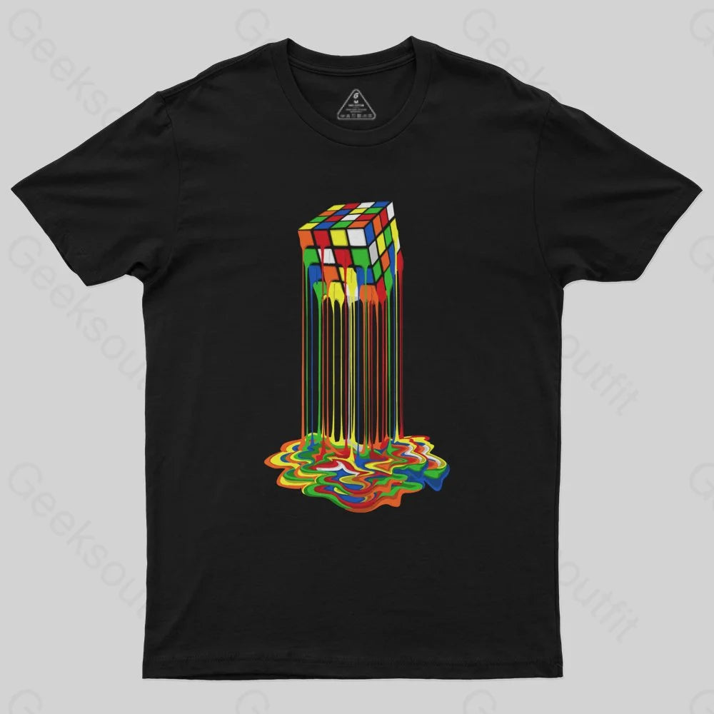 Rainbow Abstraction melted rubix cube Geek T-Shirt