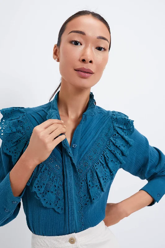 Teal Eyelet Tatum Blouse