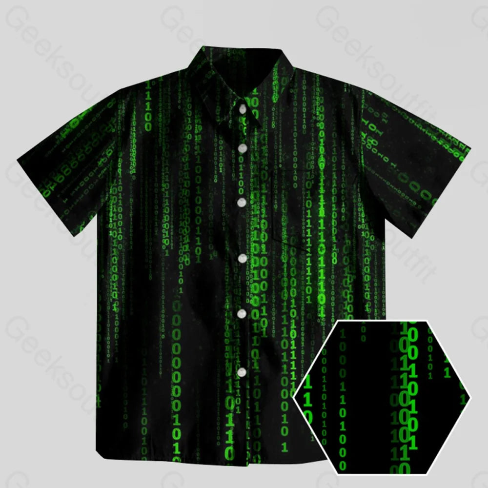 The Matrix Black Green Design Art Button Up Pocket Shirt