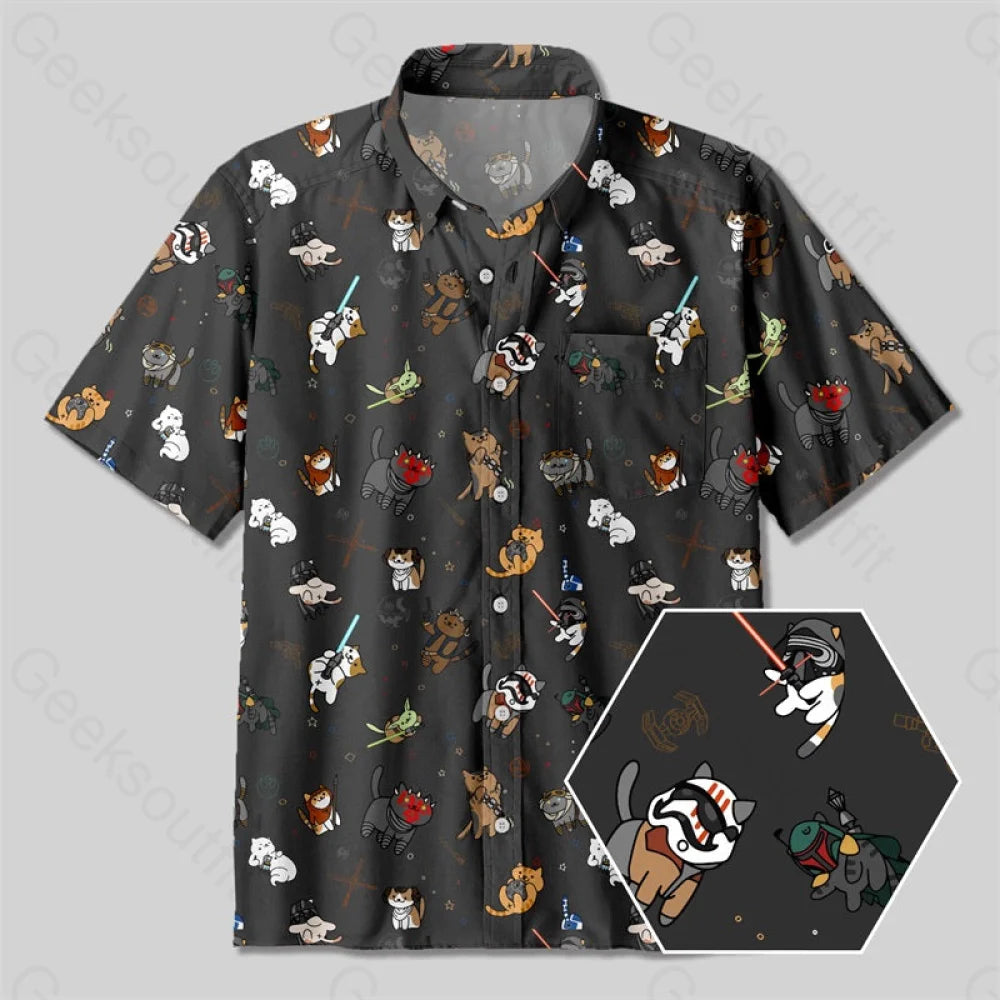 Tie The Fighter Cat Funny Button Up Pocket Shirt