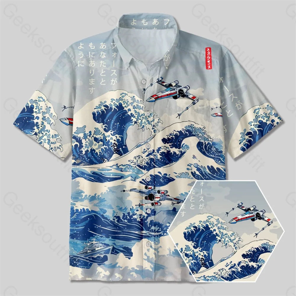 Ukiyoe wave fighter Button Up Pocket Shirt