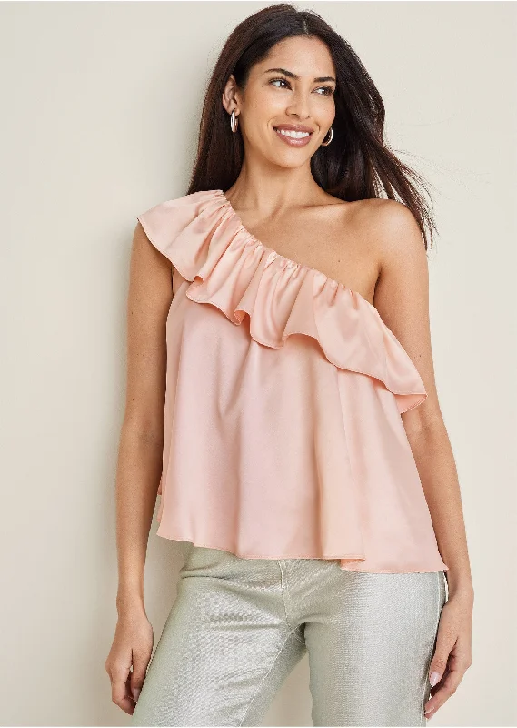 One Shoulder Ruffle Top - Blush