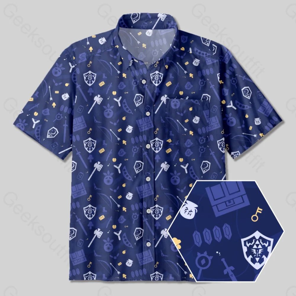 Zelda Game Pattern Button Up Pocket Shirt